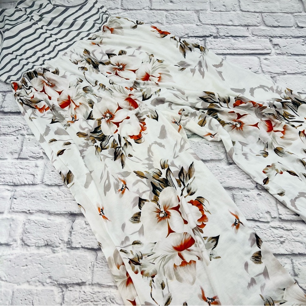 Striped Floral Jumpsuit XL White Multi Color Tank Wide Leg Casual Knit - Picture 9 of 10